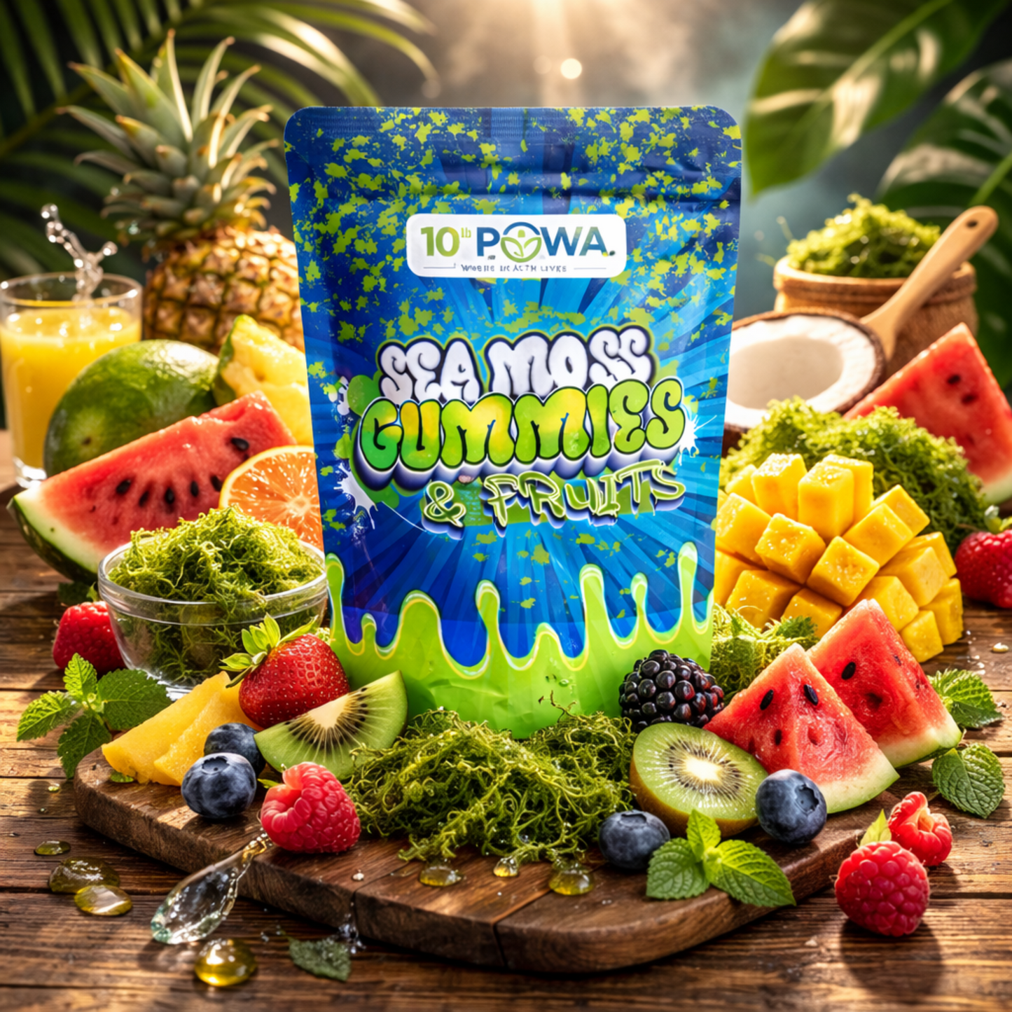 Wildcrafted sea moss gummies bottle with natural energy and immune support benefits