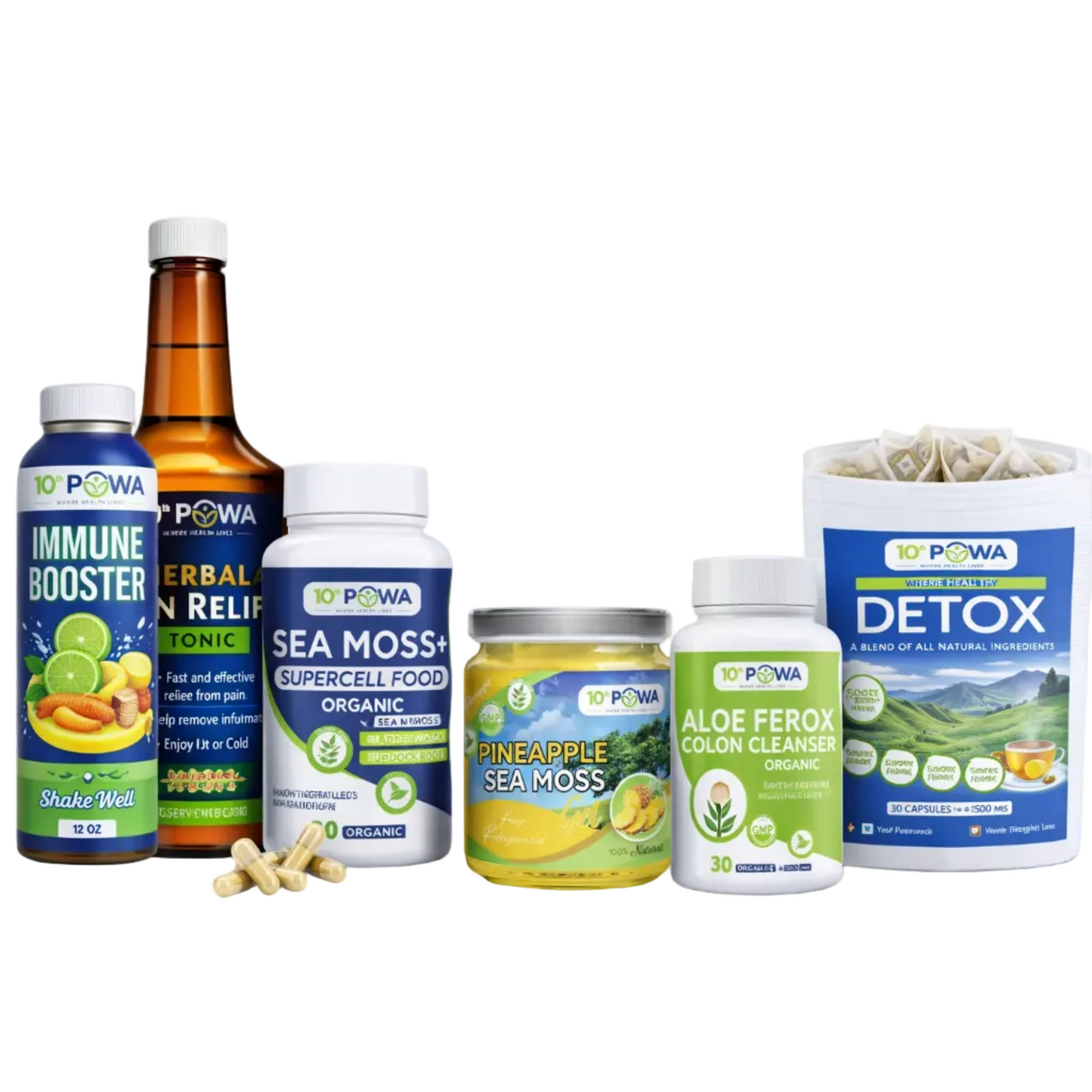 Immune Booster supplement Vitality Pack bundle with immune booster, detox, sea moss gel, and cellular support supplements