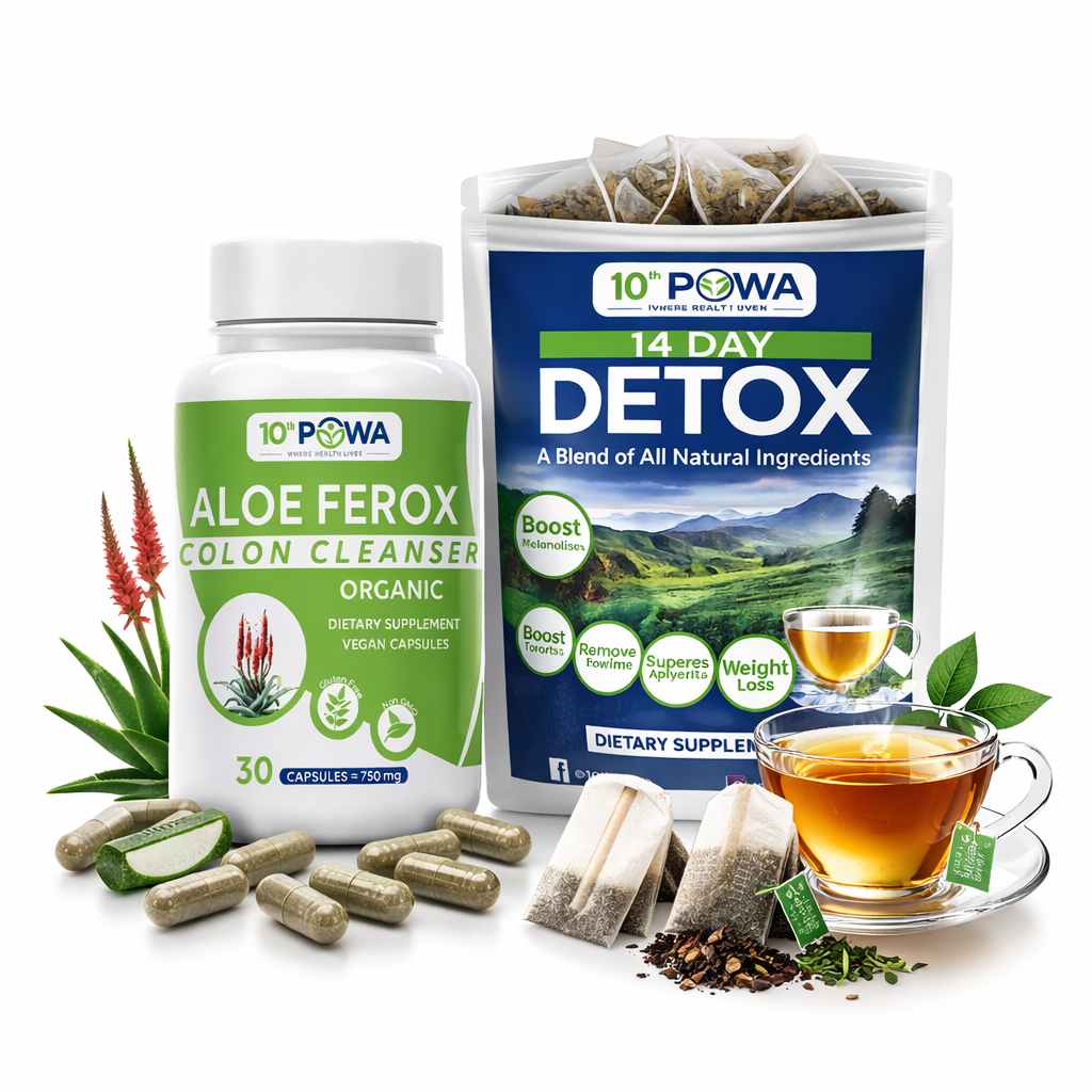 Full body detox colon parasite cleanse kit with Aloe Ferox capsules and 14-day detox tea