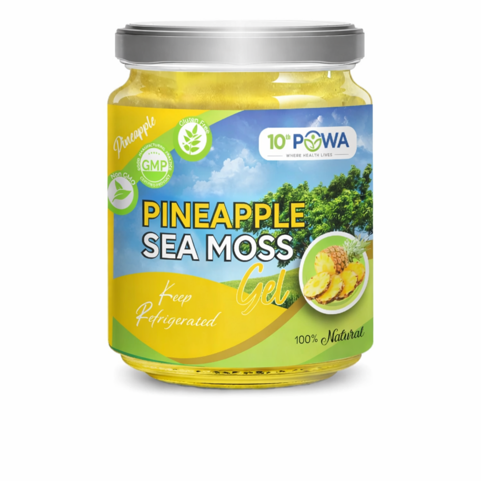 16 oz jar of Pineapple Sea Moss Gel with wildcrafted sea moss and natural pineapple for immune support and wellness